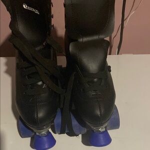 Black Roller Skates with Blue Wheels